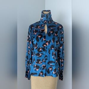 Stylish Animal Print velvet Women's Blue and Pink Blouse